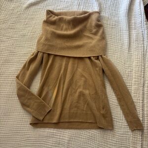 Black Saks cowl neck off the shoulder camel beige cashmere sweater size small